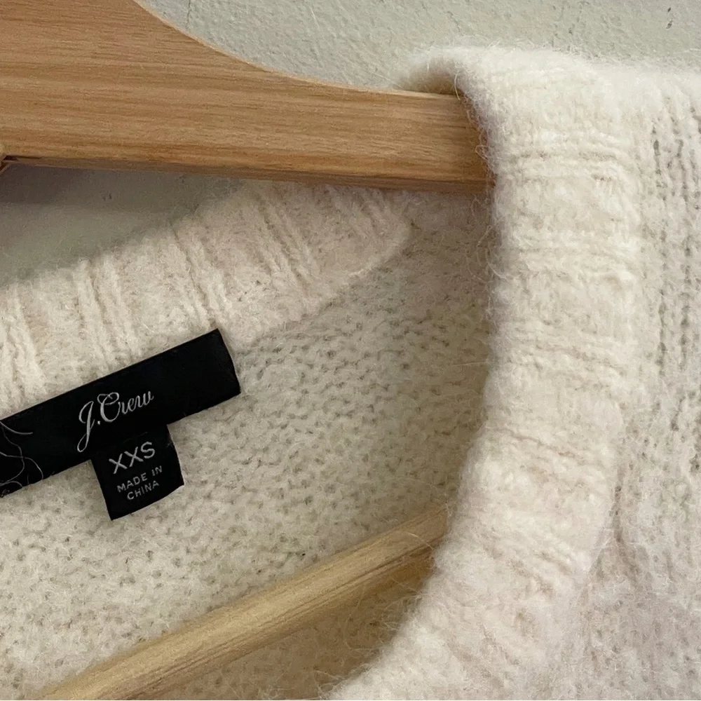 J. Crew Fuzzy Wool Alpaca Women's Cream Crew Neck Sweater Holiday Preppy